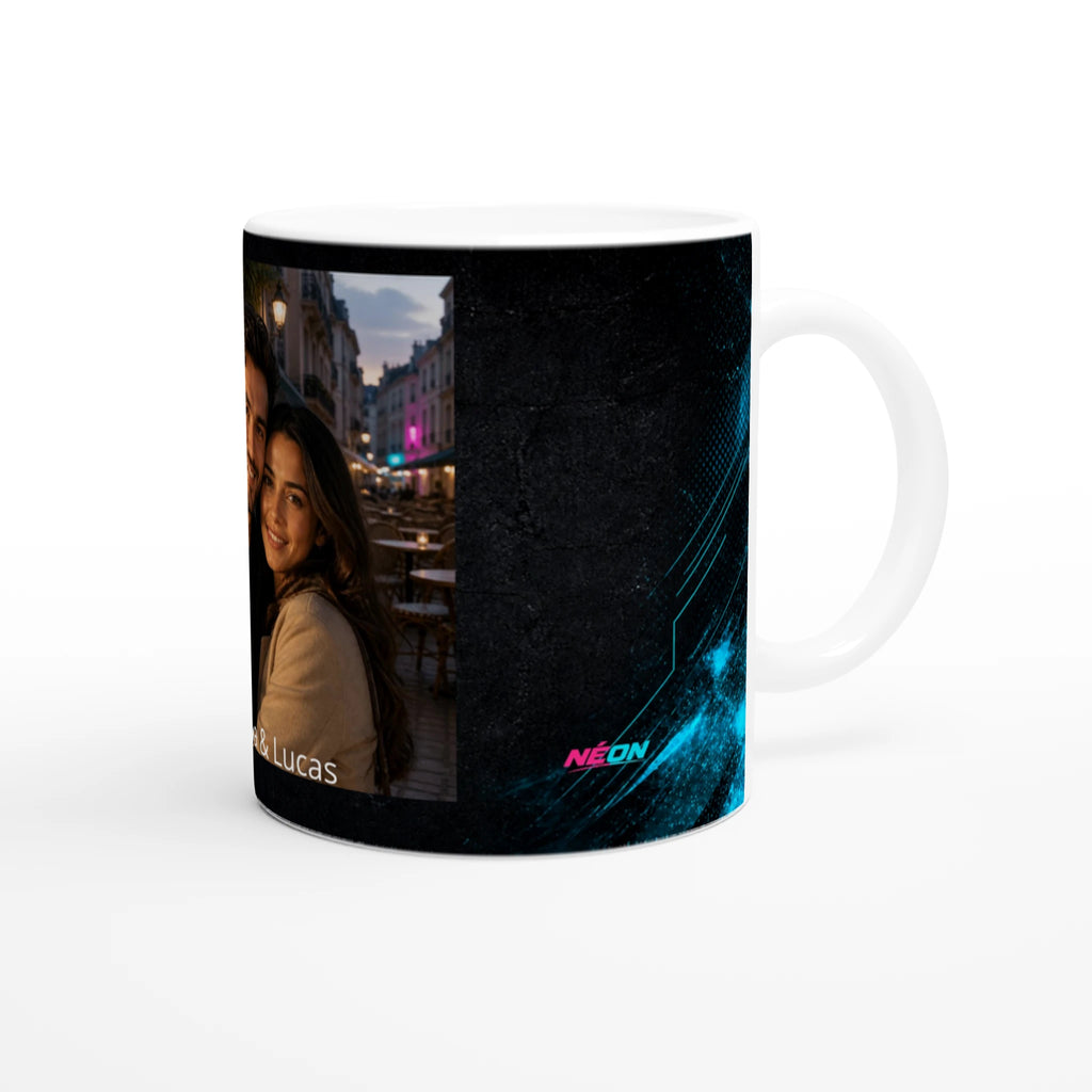 Mug personnalisé avec photo de couple et prénoms, cadeau romantique NÉON