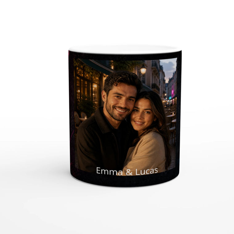 Mug personnalisé avec photo de couple et prénoms, cadeau romantique NÉON